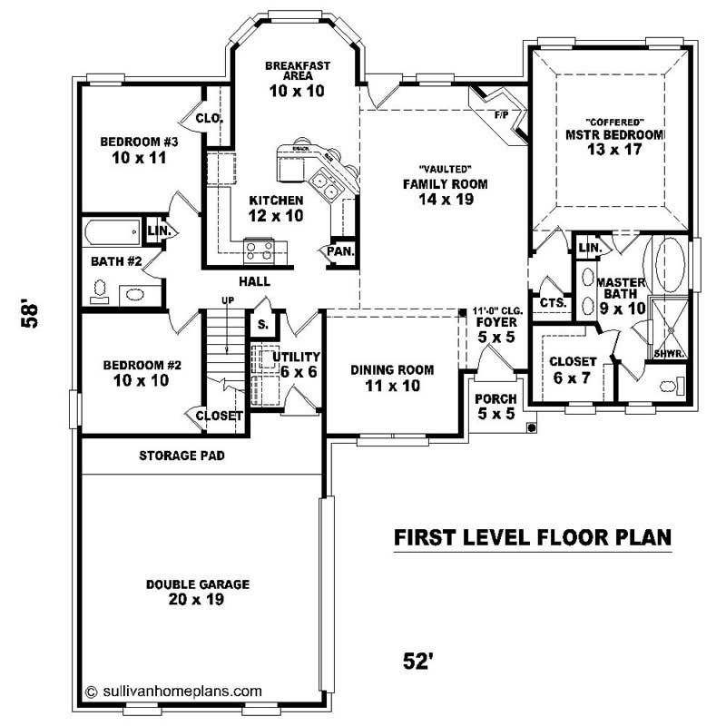 Floor Plan First Story of Southern Plan #170-1526