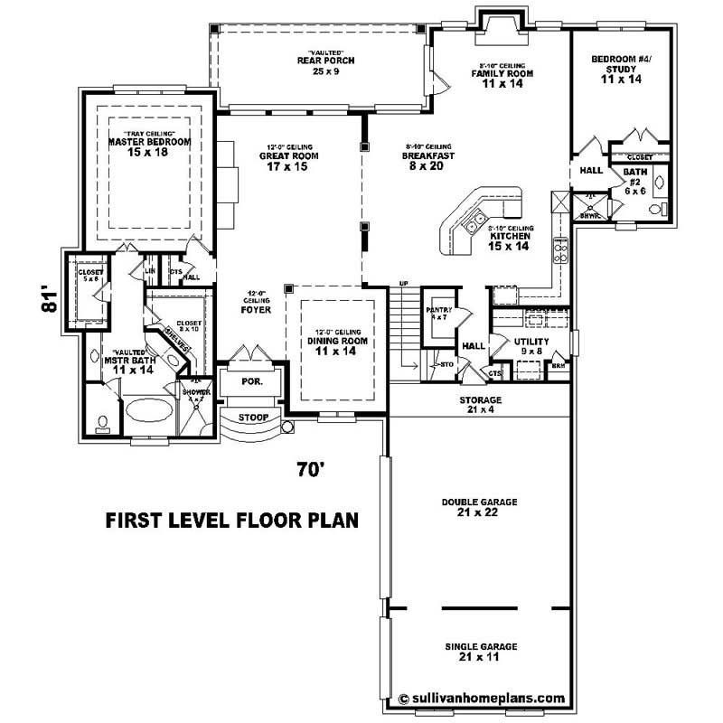 Floor Plan First Story of Southern Plan #170-1530
