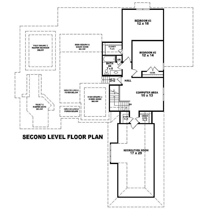 Floor Plan Second Story of Southern Plan #170-1530