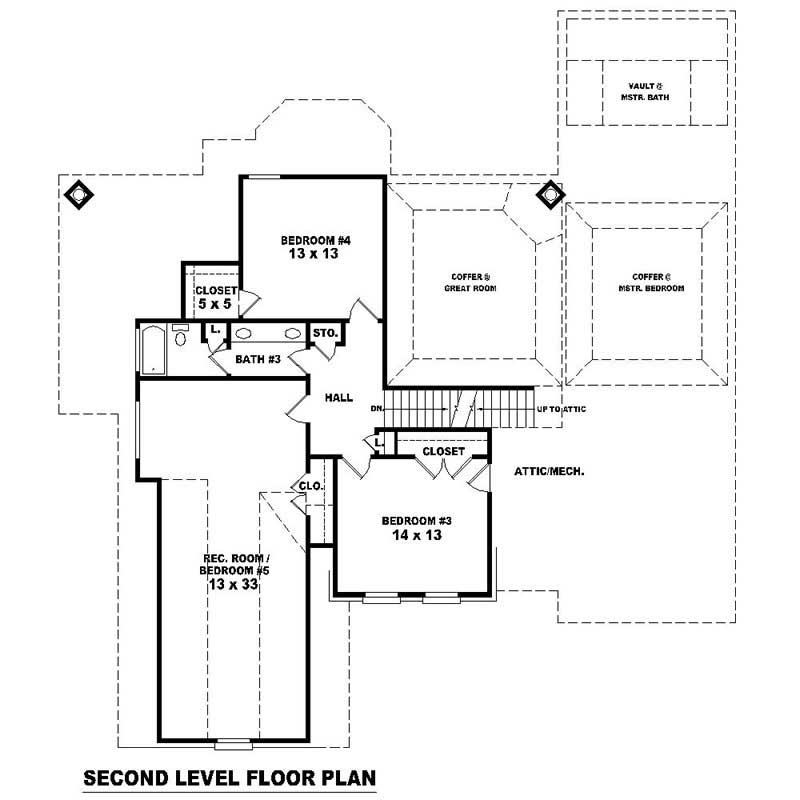 Floor Plan Second Story of Southern Plan #170-1531