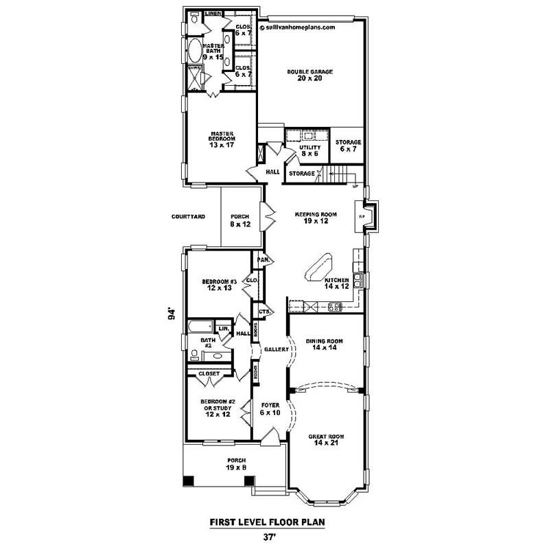 Floor Plan First Story of Southern Plan #170-1532