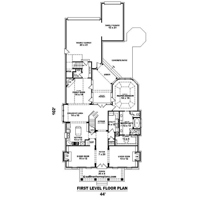 Floor Plan First Story of Southern Plan #170-1533