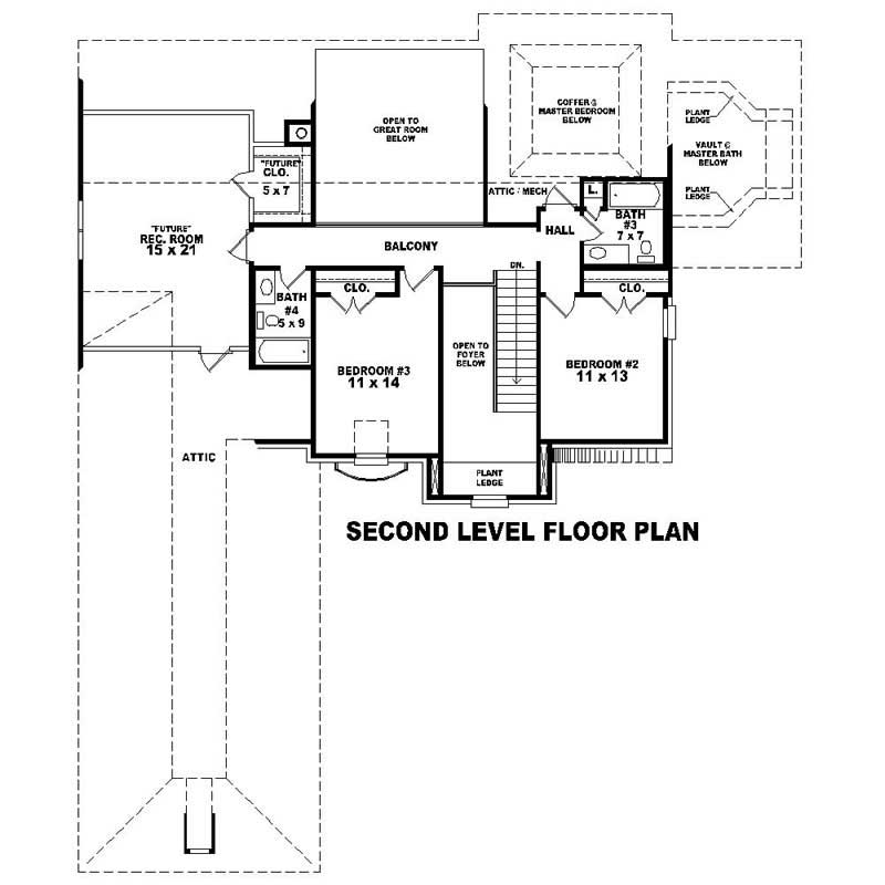 Floor Plan Second Story of Southern Plan #170-1535