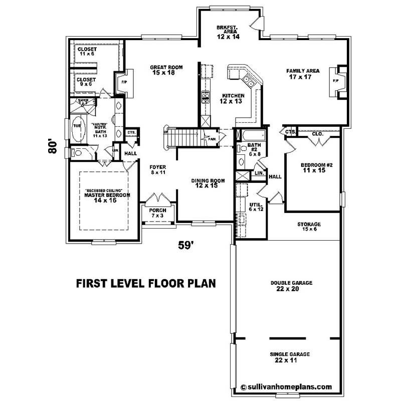 Floor Plan First Story of Southern Plan #170-1542