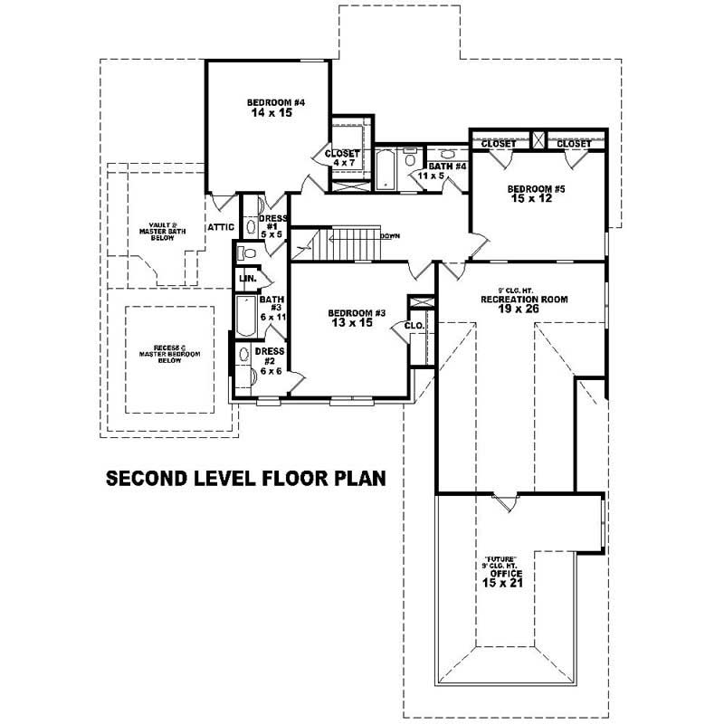Floor Plan Second Story of Southern Plan #170-1542