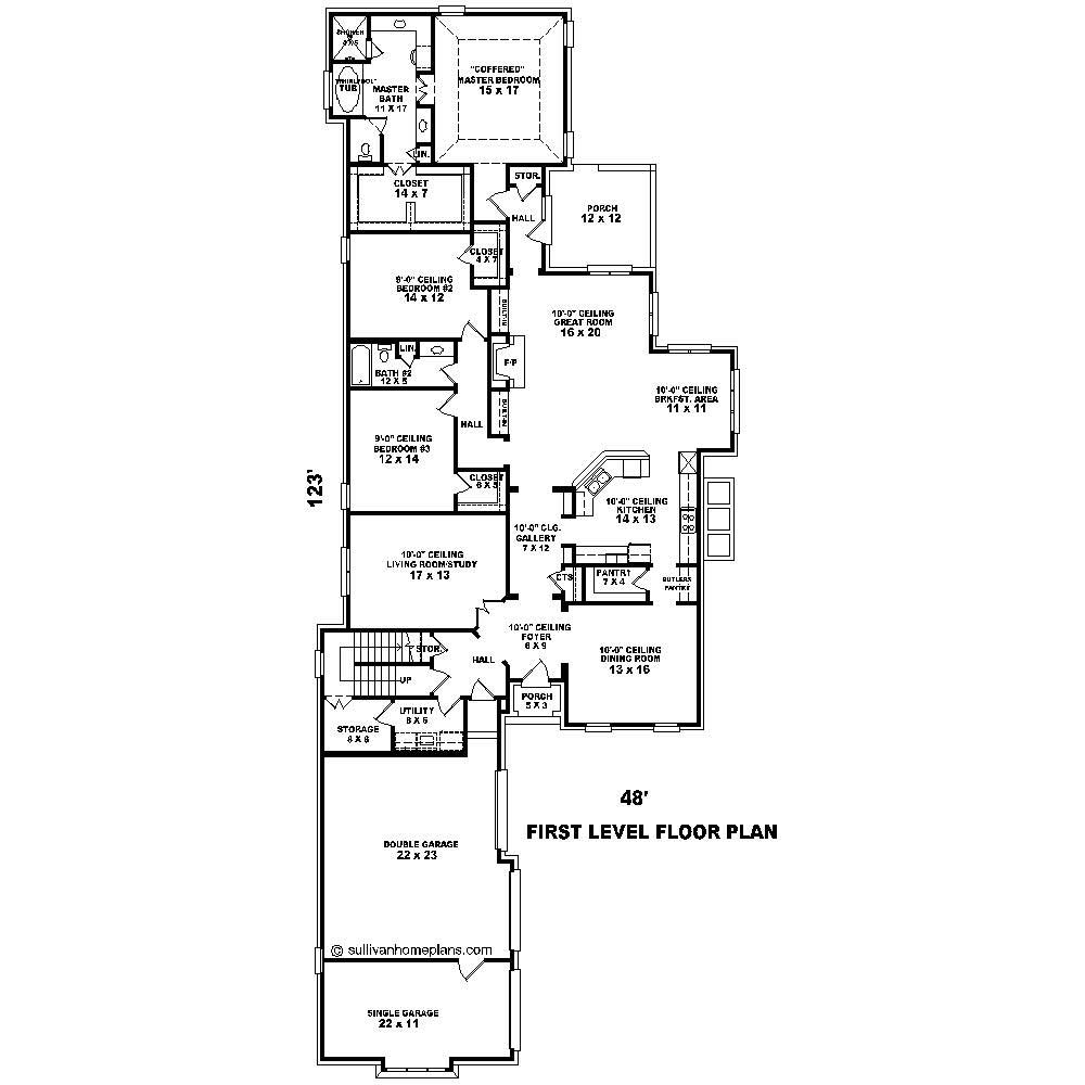 Floor Plan First Story of French Plan #170-1544