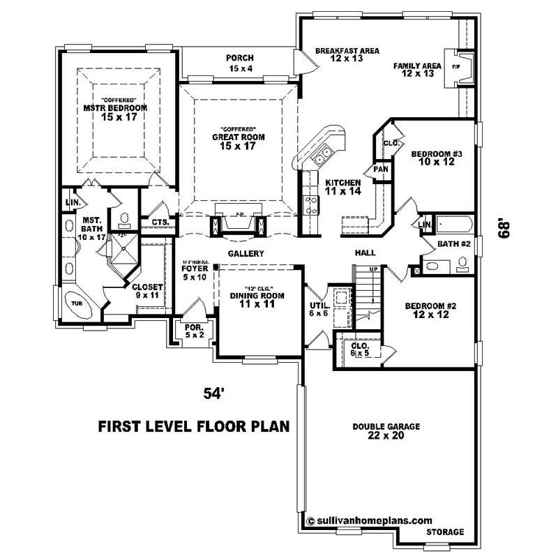 Floor Plan First Story of Southern Plan #170-1564
