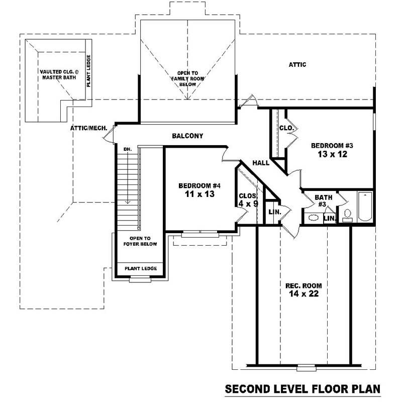 Floor Plan Second Story of Southern Plan #170-1565