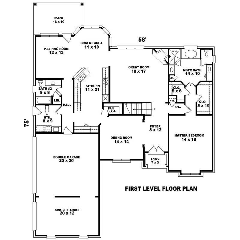 Floor Plan First Story of Southern Plan #170-1566