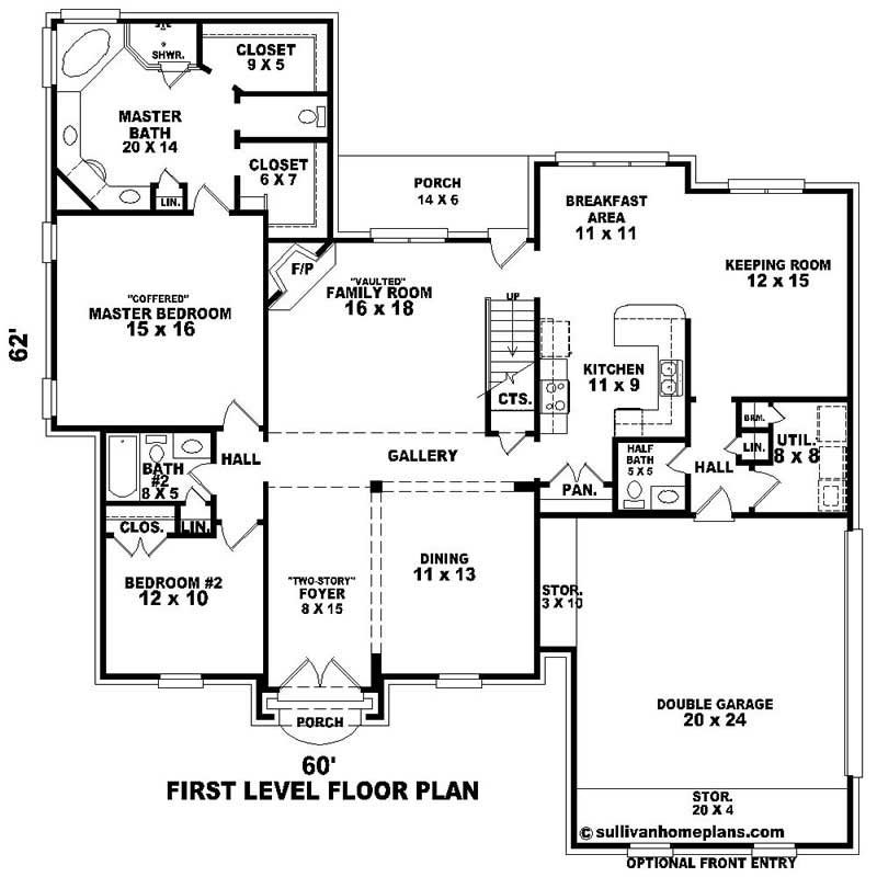 Floor Plan First Story of Southern Plan #170-1568