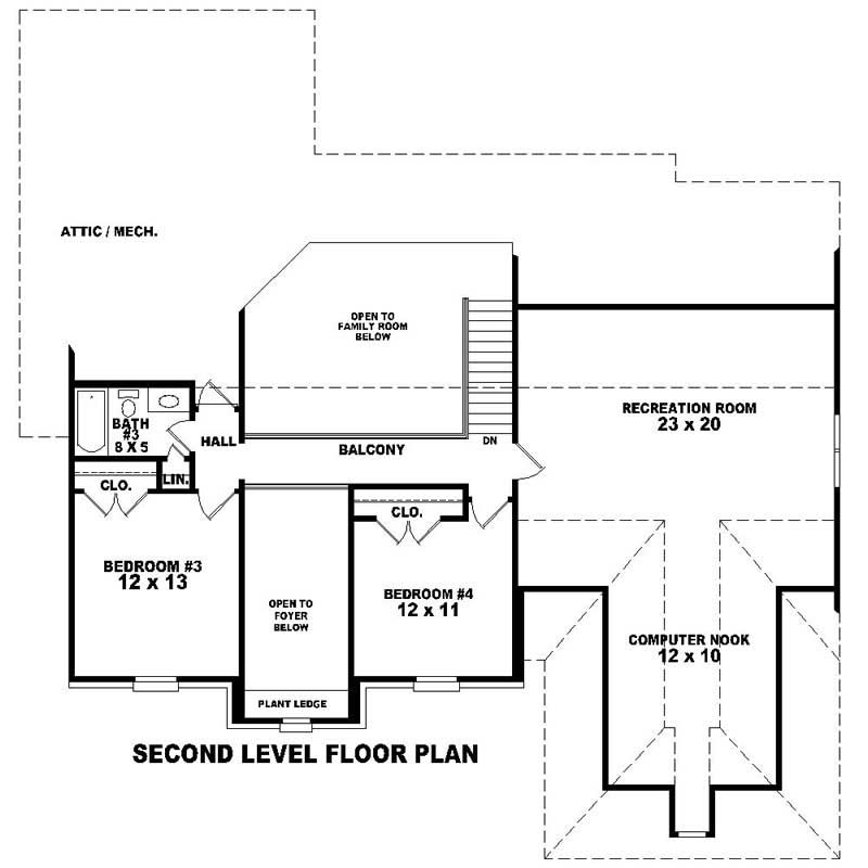 Floor Plan Second Story of Southern Plan #170-1568