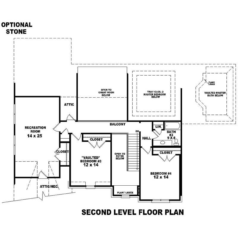 Floor Plan Second Story of Southern Plan #170-1571