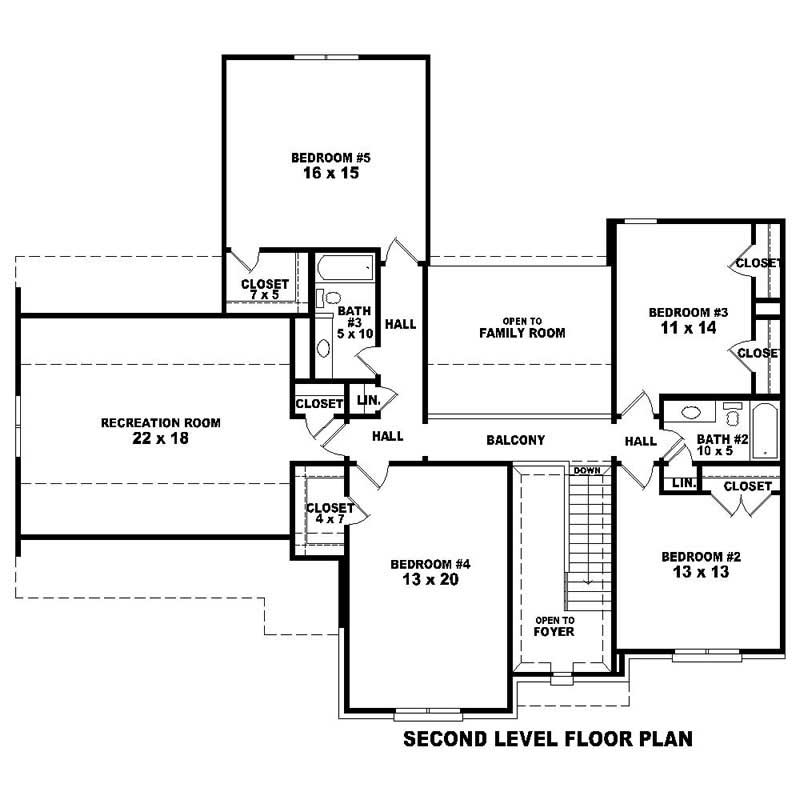 Floor Plan Second Story of Southern Plan #170-1591