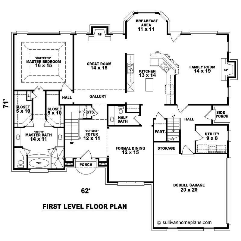 Floor Plan First Story of Southern Plan #170-1607