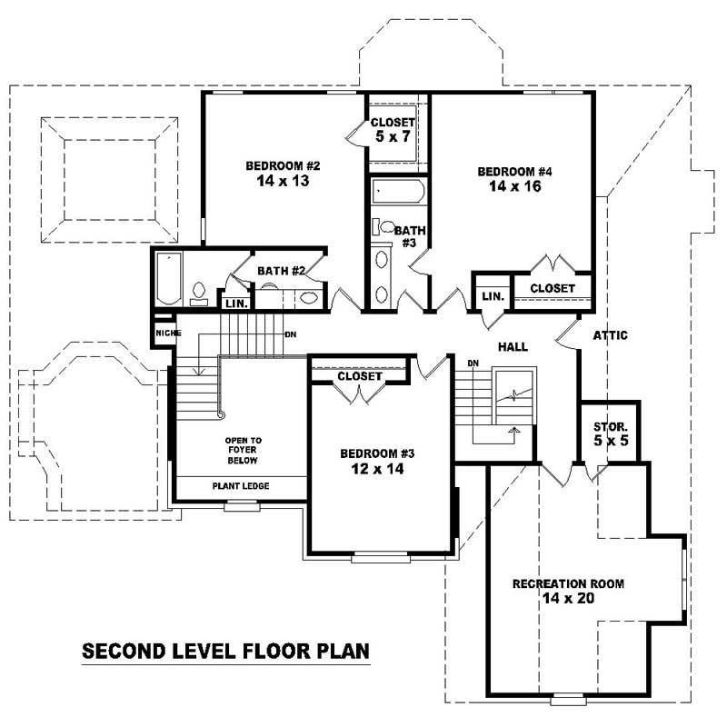Floor Plan Second Story of Southern Plan #170-1607