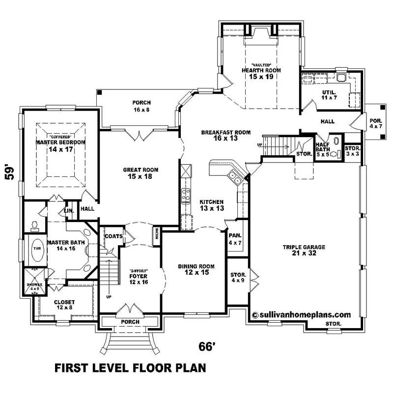 Floor Plan First Story of Southern Plan #170-1608