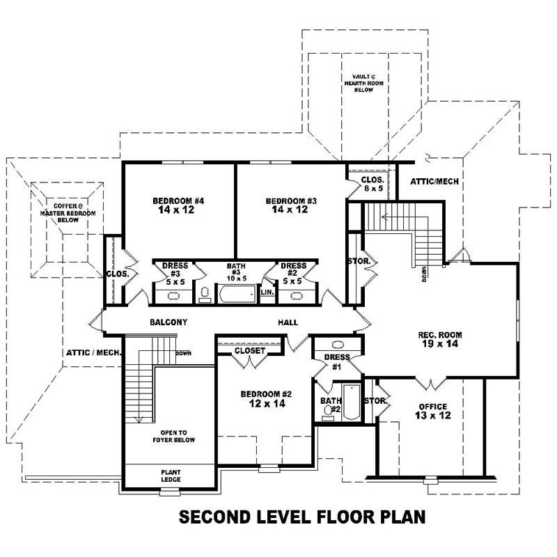 Floor Plan Second Story of Southern Plan #170-1608