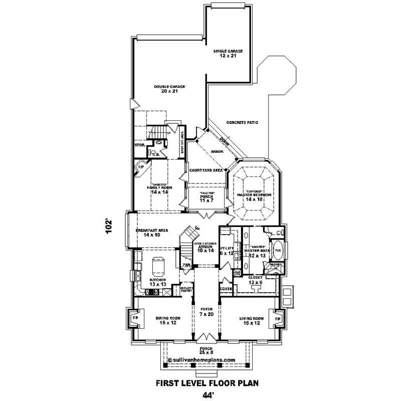Floor Plan First Story of Southern Plan #170-1622