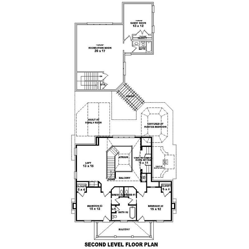 Floor Plan Second Story of Southern Plan #170-1622