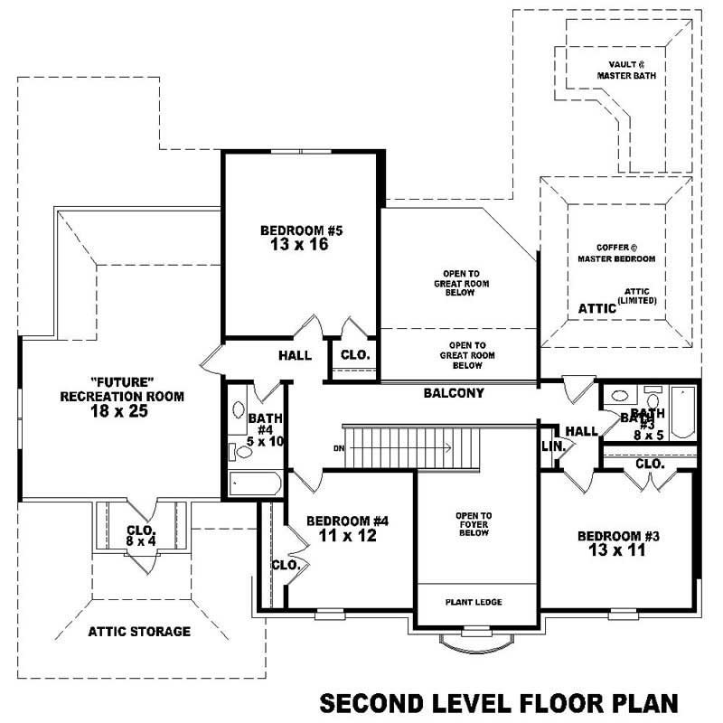 Floor Plan Second Story of Southern Plan #170-1624