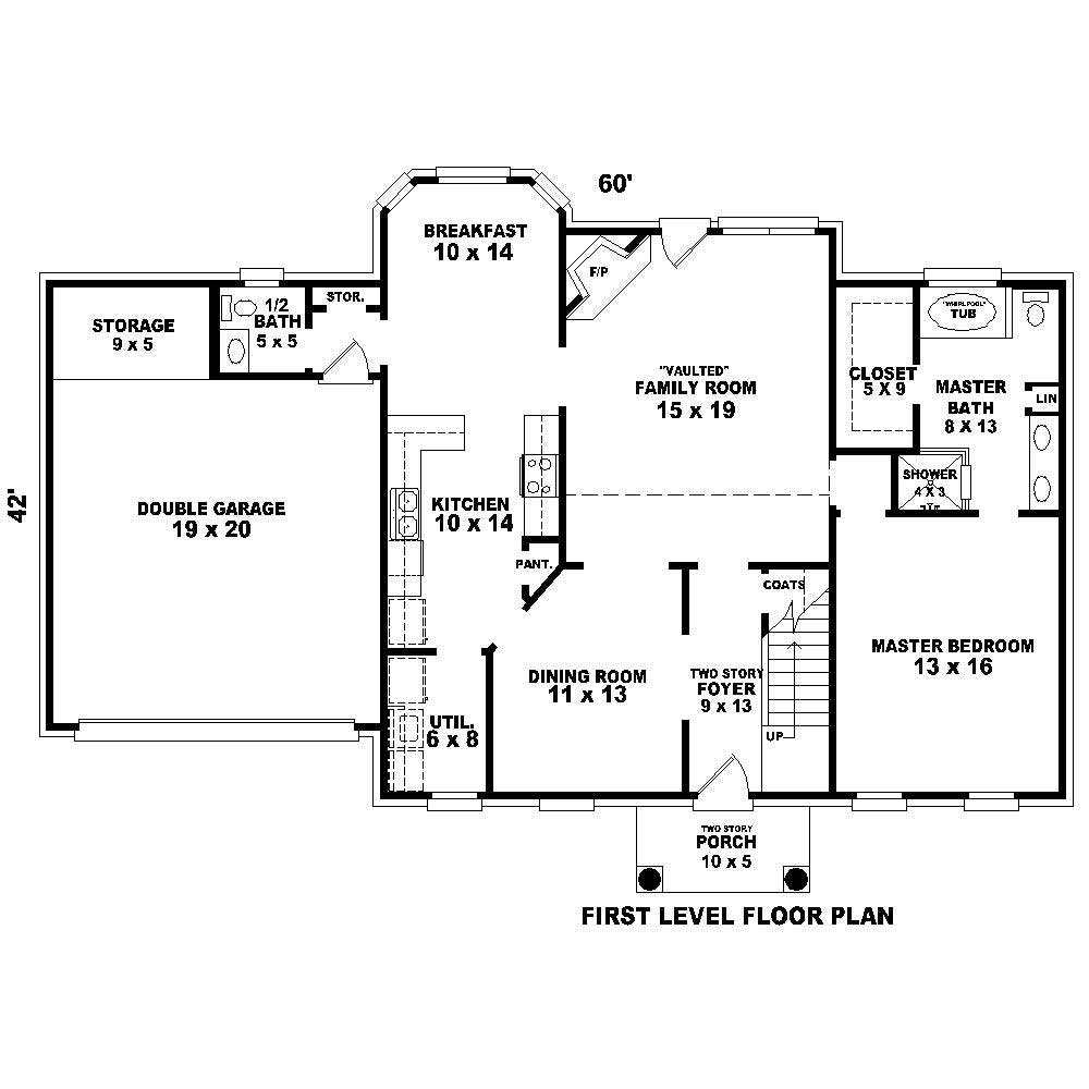Floor Plan First Story of Colonial Plan #170-1629