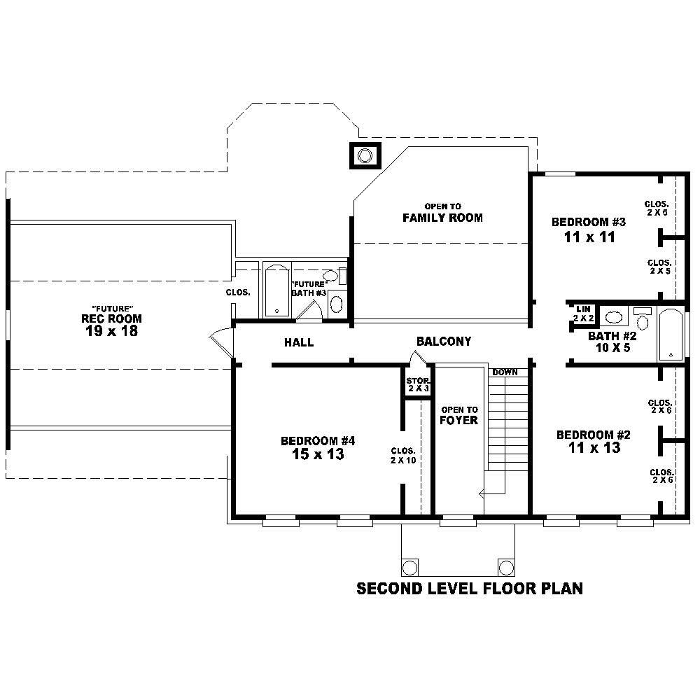 Floor Plan Second Story of Colonial Plan #170-1629