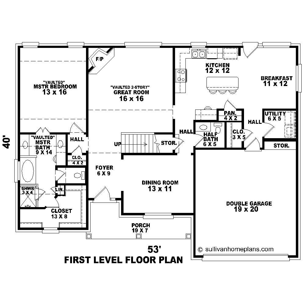 Floor Plan First Story of Traditional Plan #170-1636