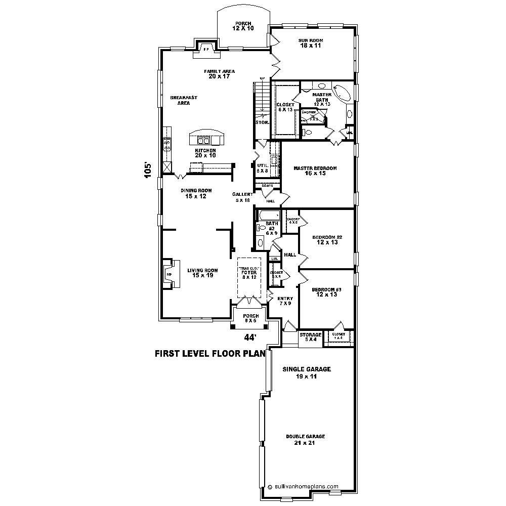 Floor Plan First Story of French Plan #170-1650