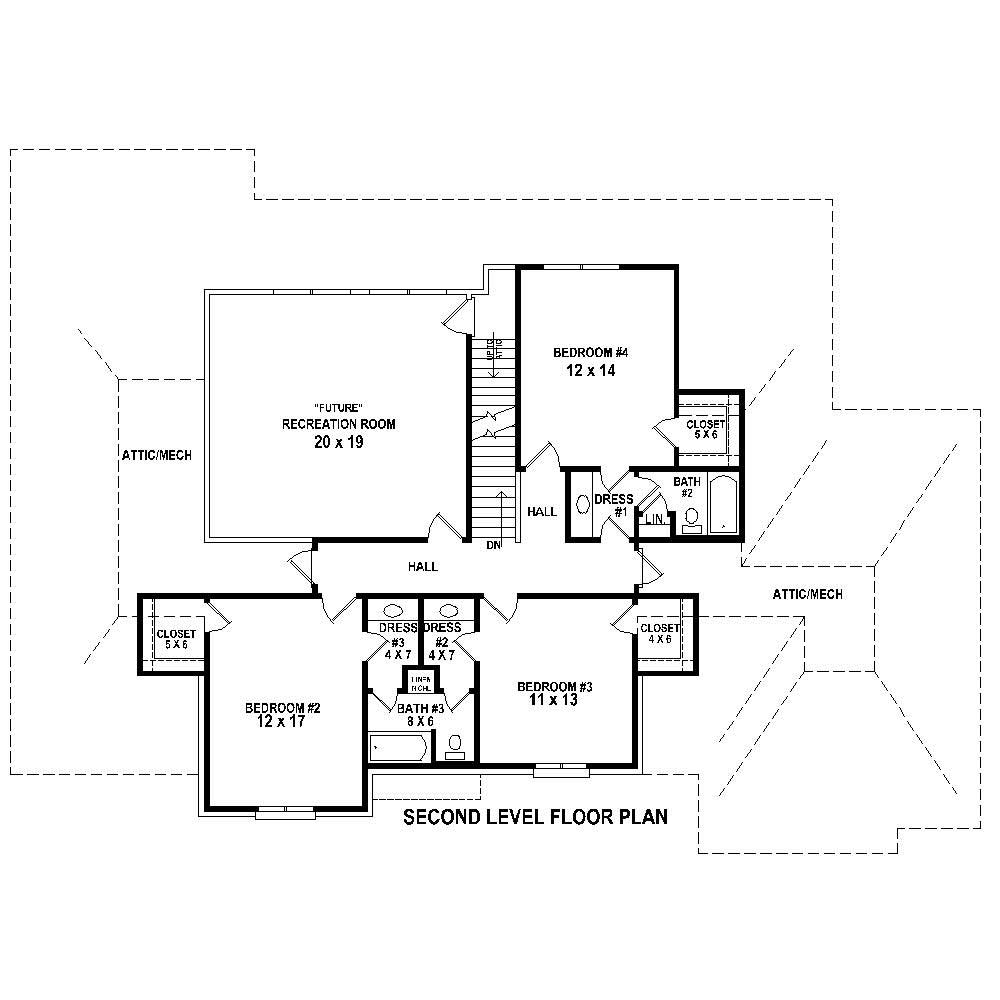 Floor Plan Second Story of French Plan #170-1654