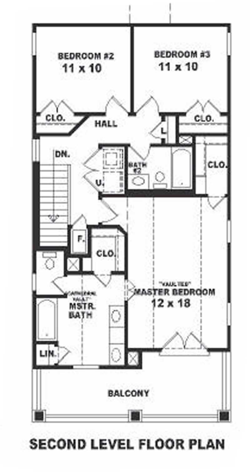 Floor Plan Second Story of Southern Plan #170-1659