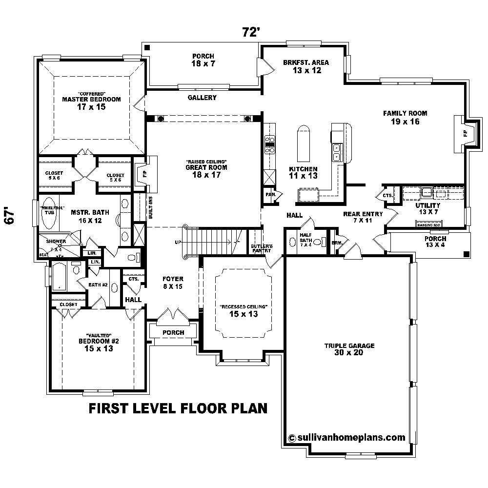 Floor Plan First Story of French Plan #170-1664