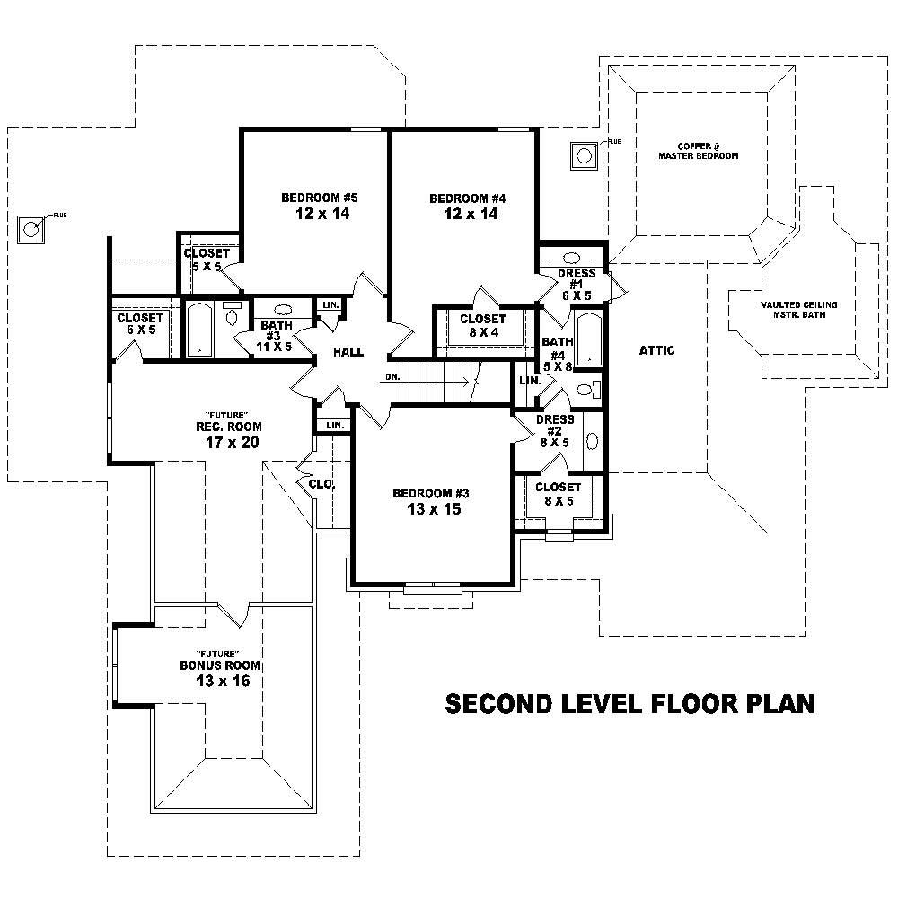 Floor Plan Second Story of French Plan #170-1673