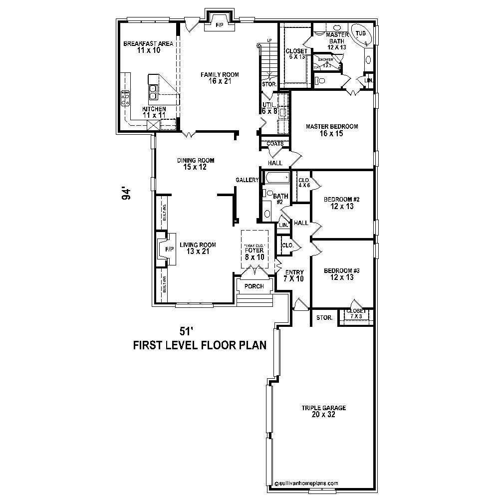 Floor Plan First Story of French Plan #170-1687