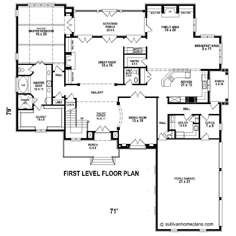 Floor Plan First Story of French Plan #170-1717