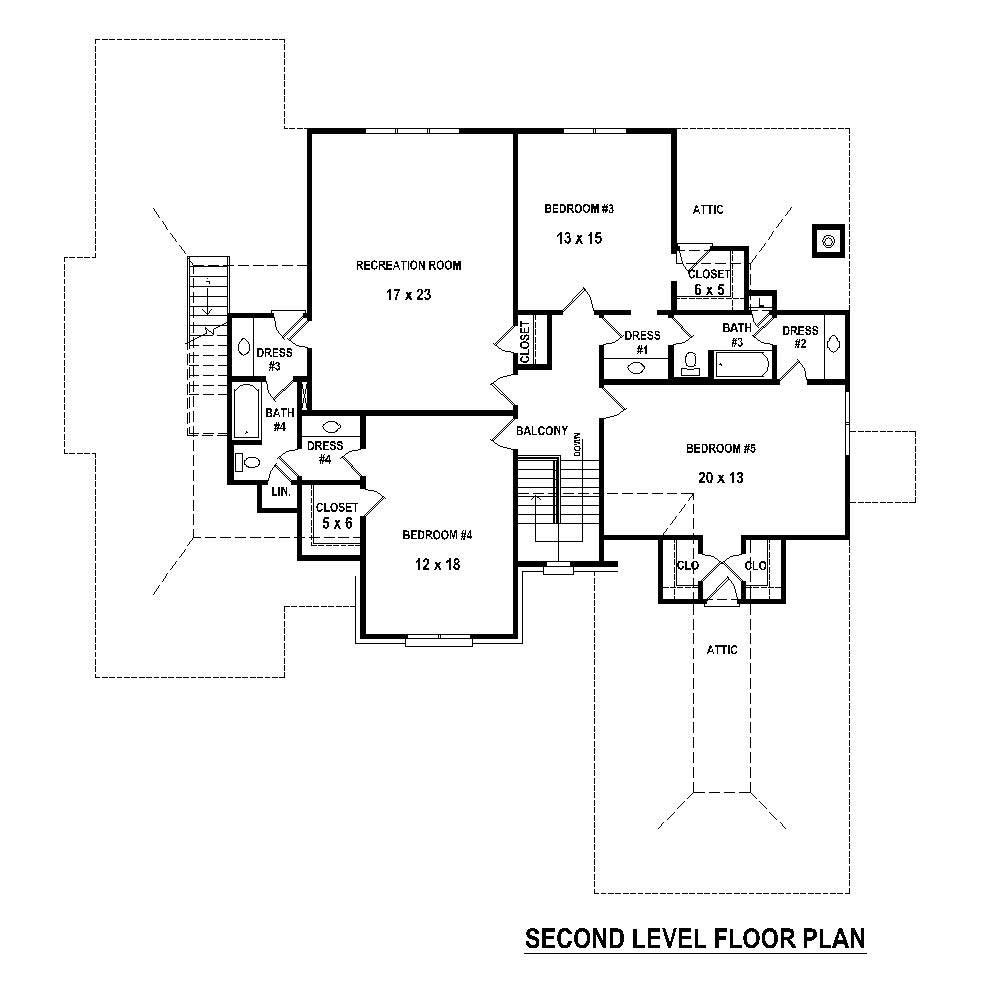 Floor Plan Second Story of French Plan #170-1729
