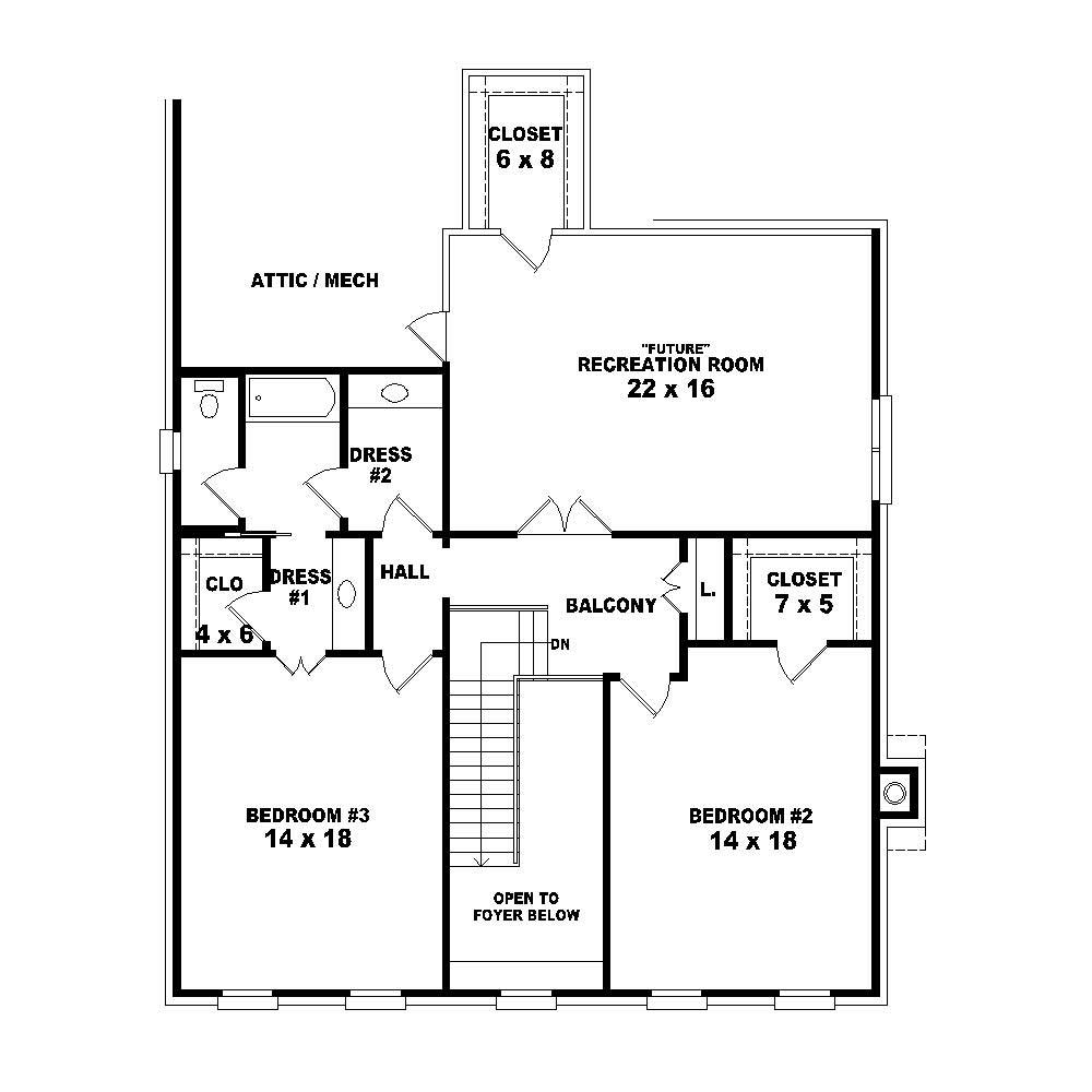 Floor Plan Second Story of French Plan #170-1732