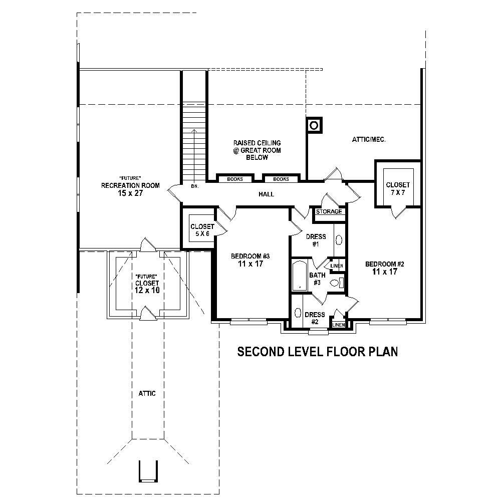 Floor Plan Second Story of French Plan #170-1743