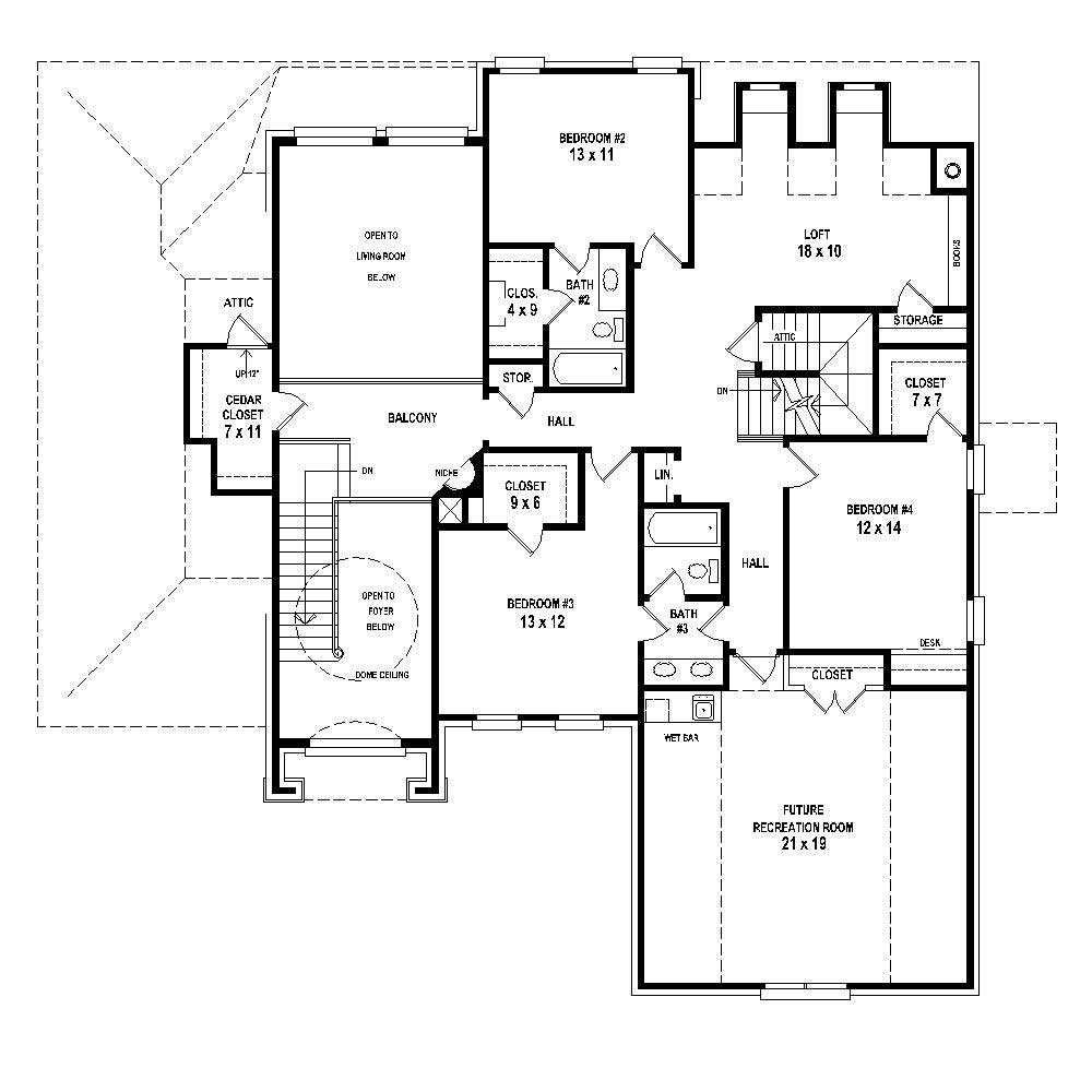 Floor Plan Second Story of French Plan #170-1760