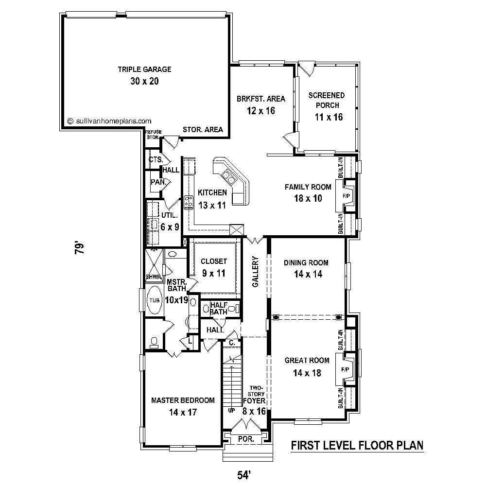 Floor Plan First Story of French Plan #170-1763