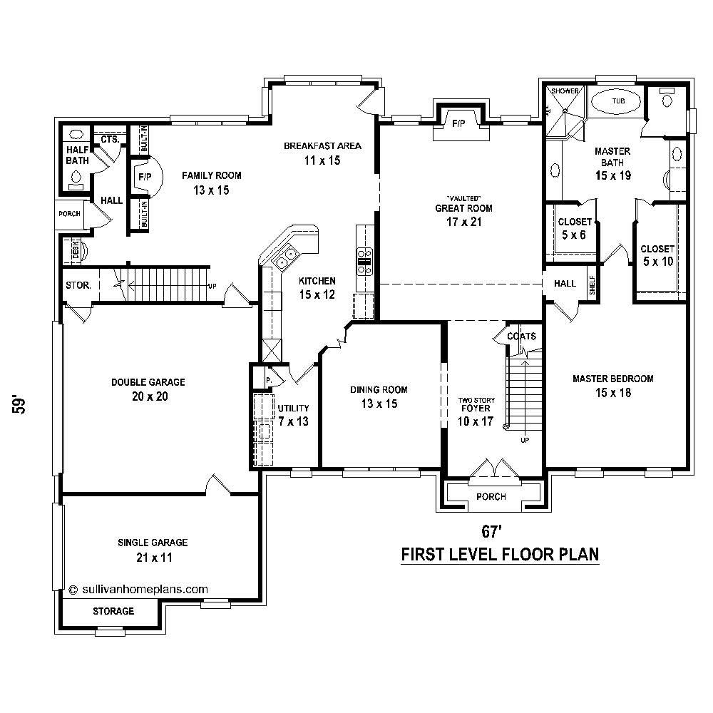 Floor Plan First Story of French Plan #170-1766
