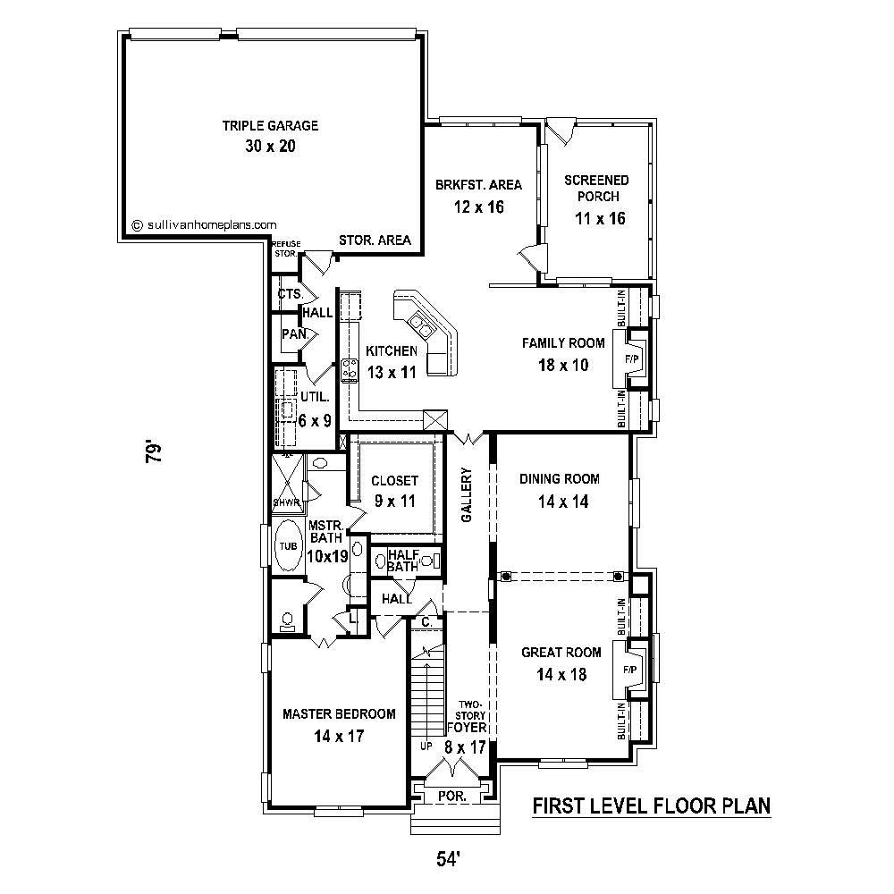 Floor Plan First Story of French Plan #170-1768