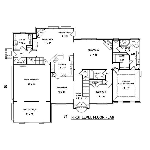 Floor Plan First Story of French Plan #170-1772