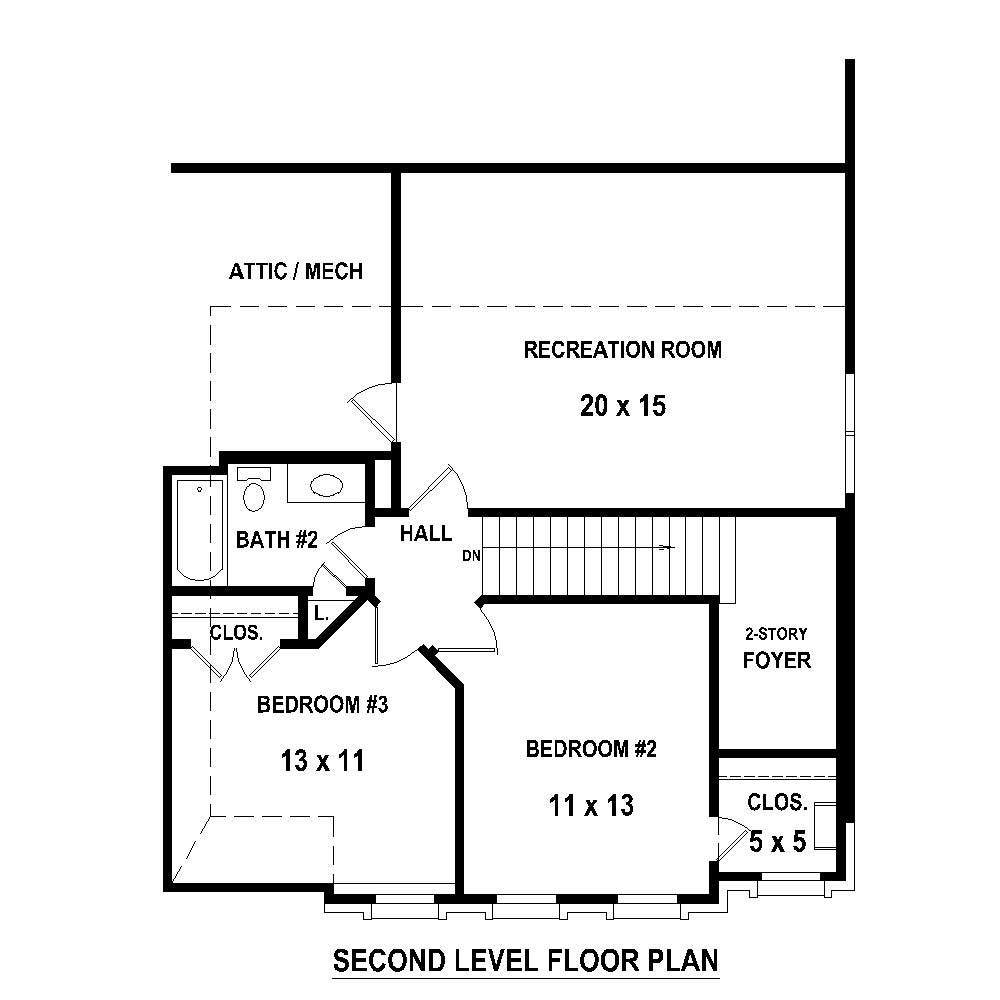 Floor Plan Second Story of French Plan #170-1782