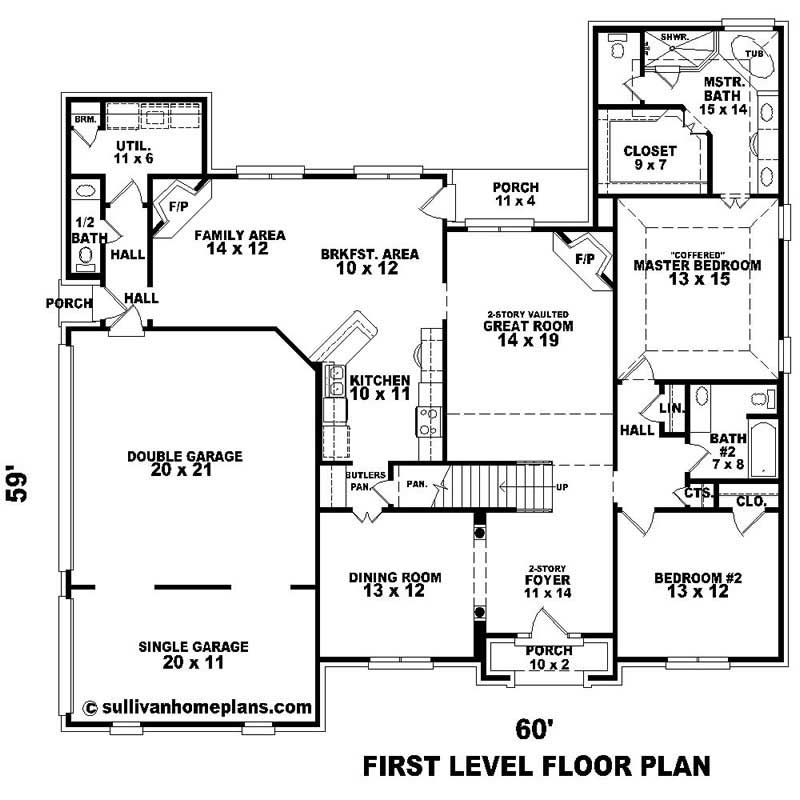 Floor Plan First Story of Southern Plan #170-1795