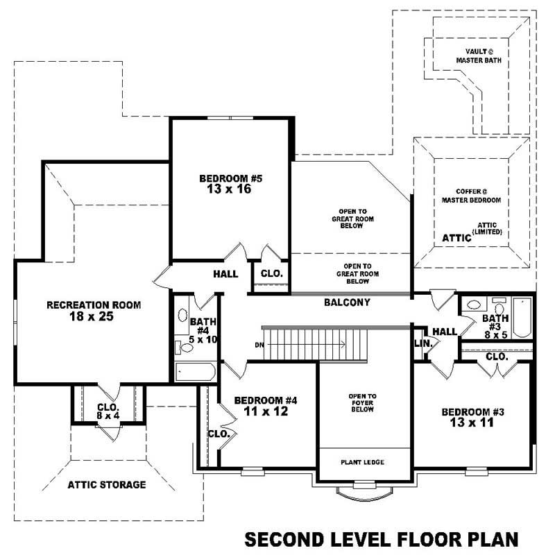 Floor Plan Second Story of Southern Plan #170-1795