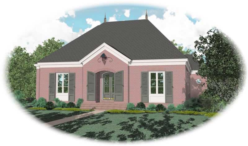 Front view of French home (ThePlanCollection: House Plan #170-1800)