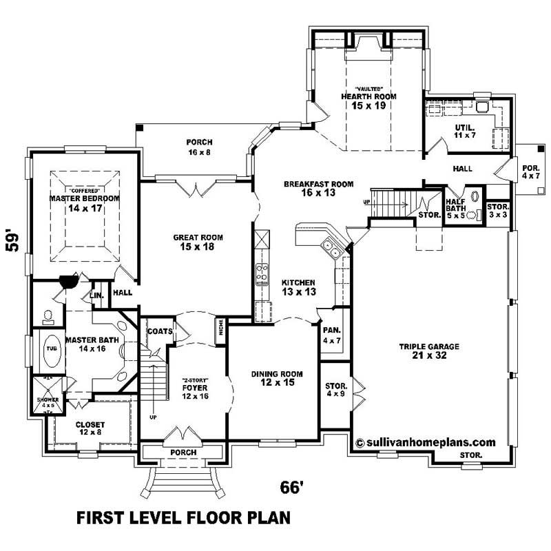 Floor Plan First Story of Southern Plan #170-1803