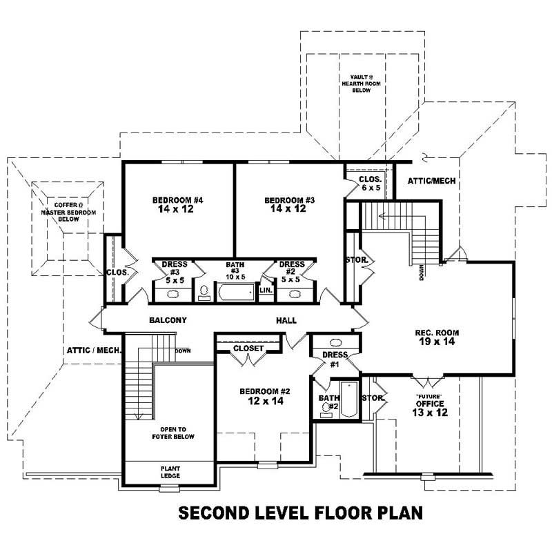 Floor Plan Second Story of Southern Plan #170-1803