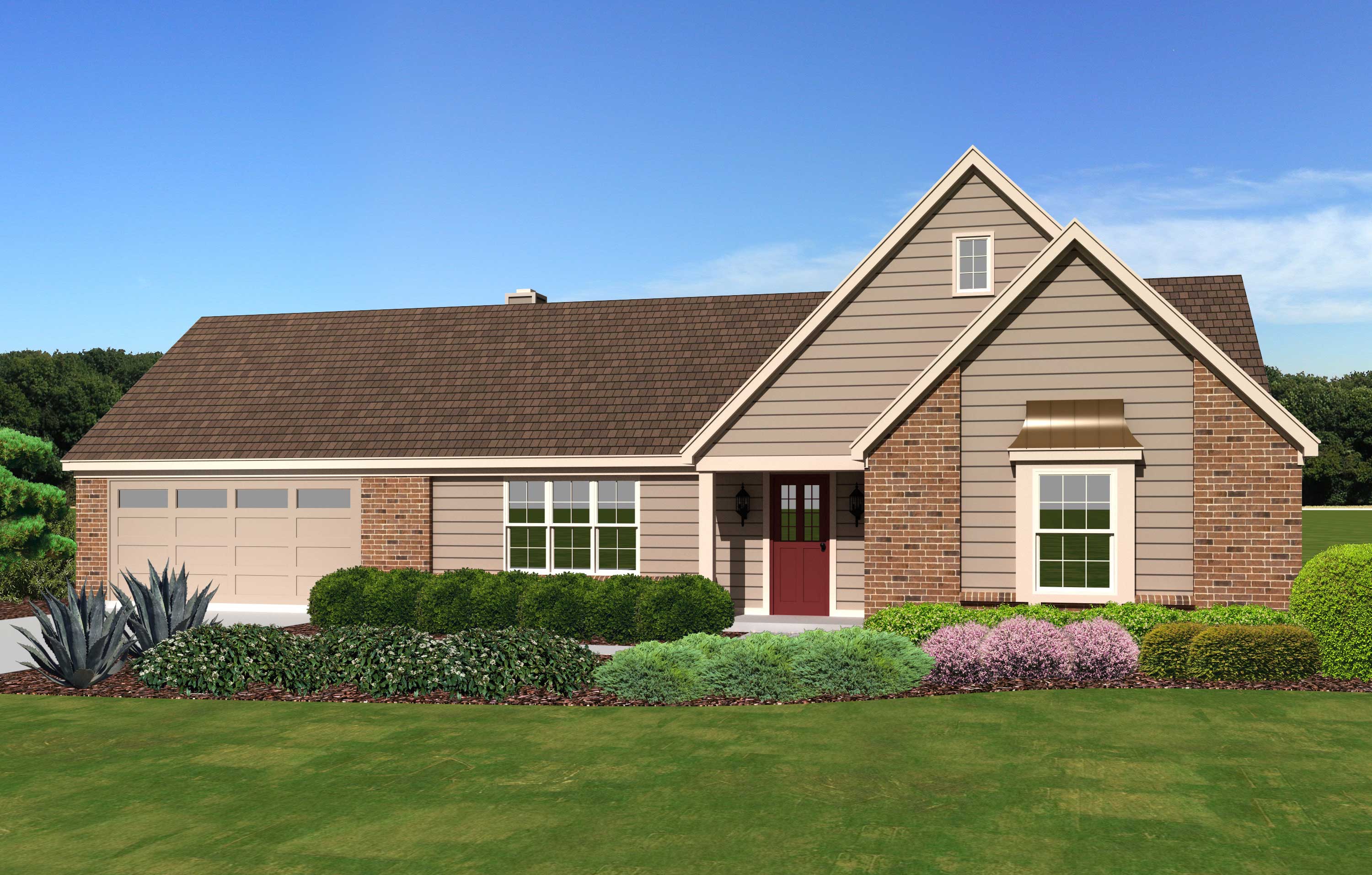 Front view of Ranch home (ThePlanCollection: House Plan #170-1827)