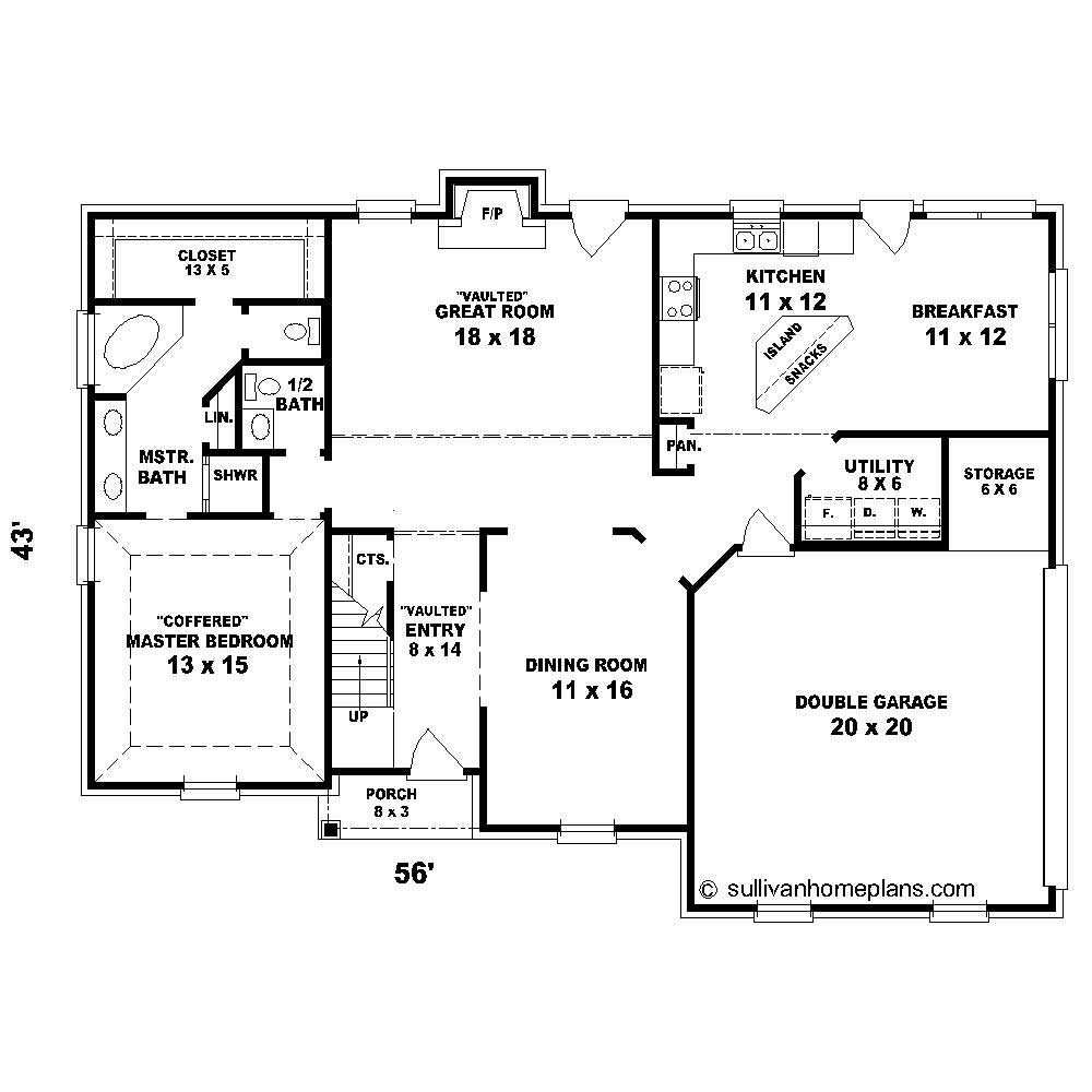 Floor Plan First Story of French Plan #170-1846